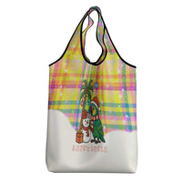 Saint Lucia Christmas Grocery Bag with Parrot Palm Tree Snowman and Plaid Holiday - Wonder Print Shop