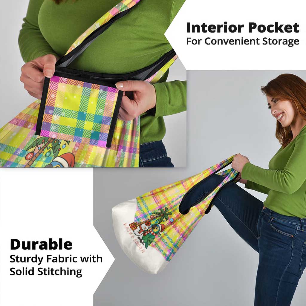 Saint Lucia Christmas Grocery Bag with Parrot Palm Tree Snowman and Plaid Holiday - Wonder Print Shop