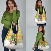 Saint Lucia Christmas Grocery Bag with Parrot Palm Tree Snowman and Plaid Holiday - Wonder Print Shop