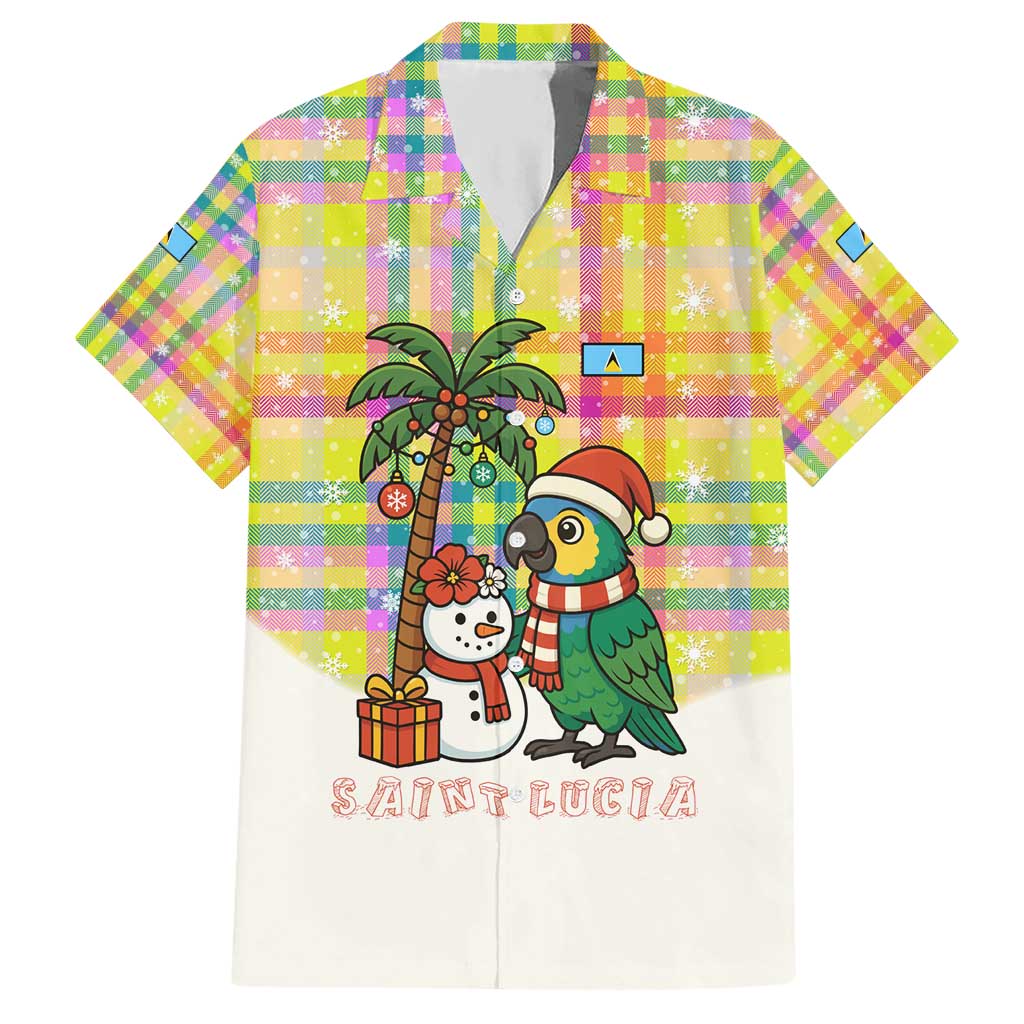 Saint Lucia Christmas Hawaiian Shirt with Parrot Palm Tree Snowman and Plaid Holiday - Wonder Print Shop