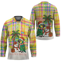 Saint Lucia Christmas Hockey Jersey with Parrot Palm Tree Snowman and Plaid Holiday - Wonder Print Shop