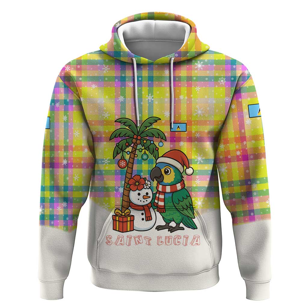 Saint Lucia Christmas Hoodie with Parrot Palm Tree Snowman and Plaid Holiday - Wonder Print Shop