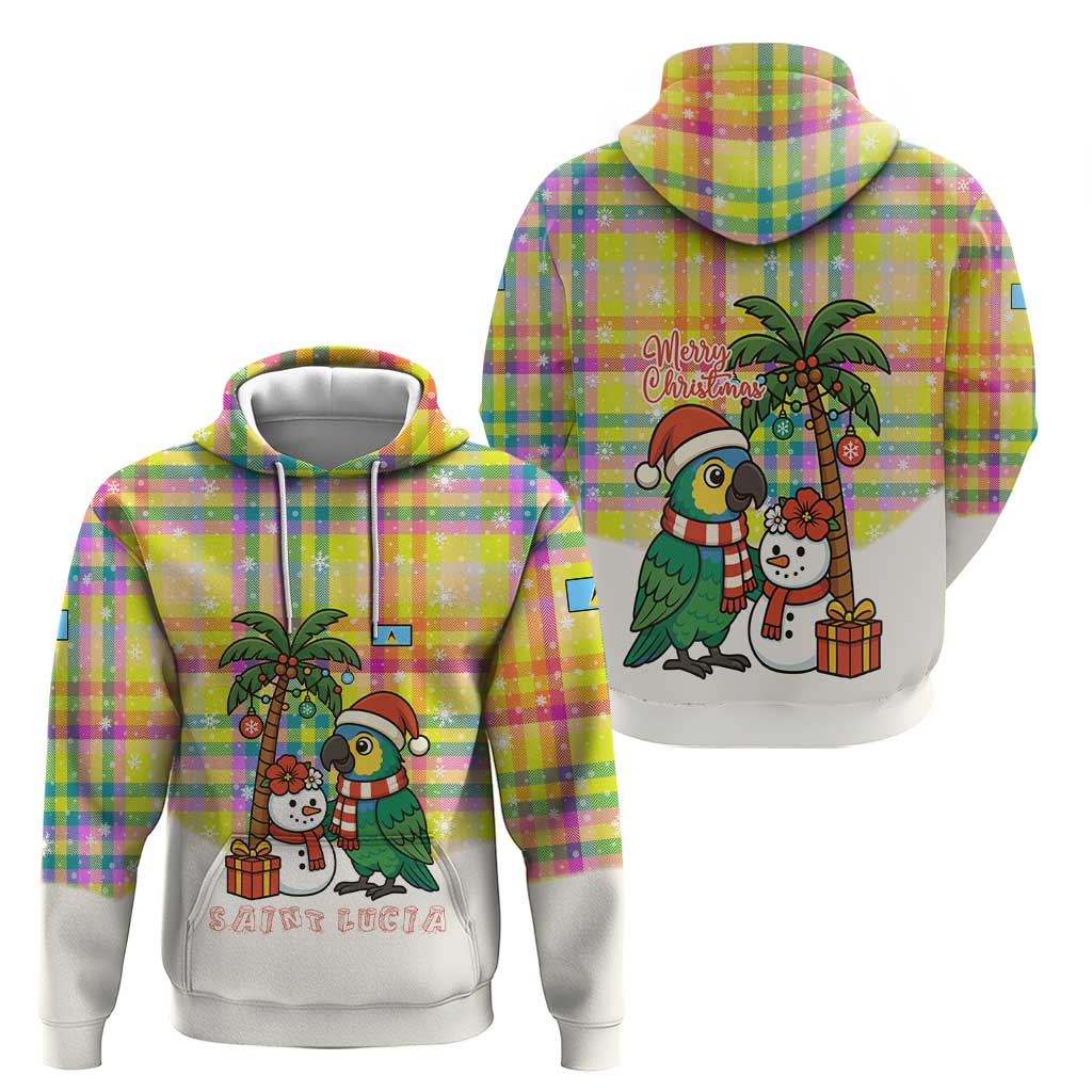 Saint Lucia Christmas Hoodie with Parrot Palm Tree Snowman and Plaid Holiday - Wonder Print Shop