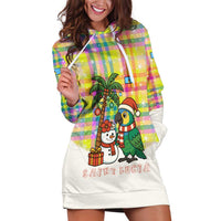 Saint Lucia Christmas Hoodie Dress with Parrot Palm Tree Snowman and Plaid Holiday - Wonder Print Shop