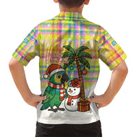 Saint Lucia Christmas Kid Hawaiian Shirt with Parrot Palm Tree Snowman and Plaid Holiday - Wonder Print Shop