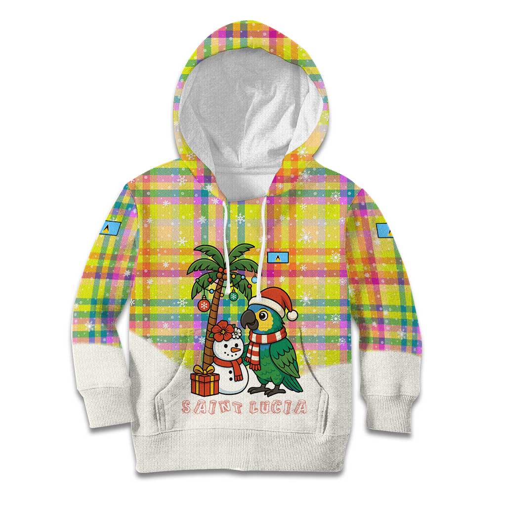 Saint Lucia Christmas Kid Hoodie with Parrot Palm Tree Snowman and Plaid Holiday - Wonder Print Shop