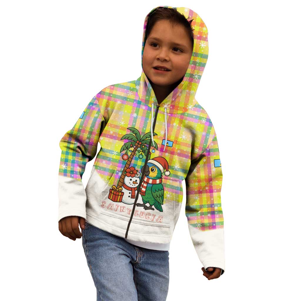 Saint Lucia Christmas Kid Hoodie with Parrot Palm Tree Snowman and Plaid Holiday - Wonder Print Shop