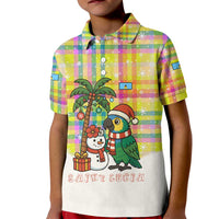 Saint Lucia Christmas Kid Polo Shirt with Parrot Palm Tree Snowman and Plaid Holiday - Wonder Print Shop
