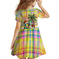 Saint Lucia Christmas Kid Short Sleeve Dress with Parrot Palm Tree Snowman and Plaid Holiday - Wonder Print Shop