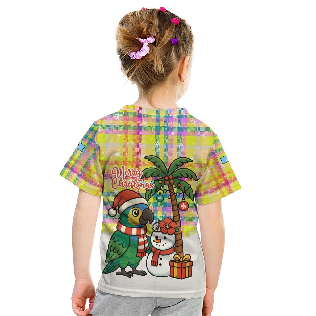 Saint Lucia Christmas Kid T Shirt with Parrot Palm Tree Snowman and Plaid Holiday - Wonder Print Shop