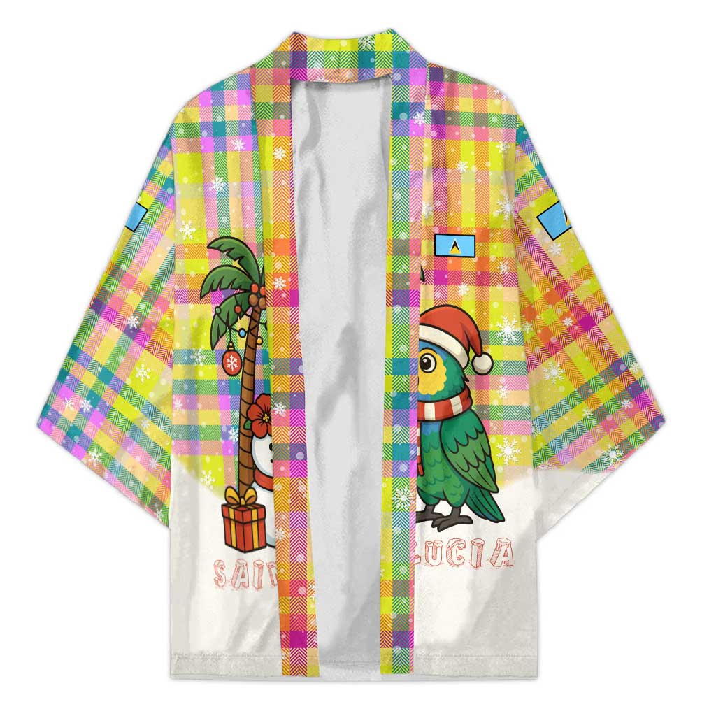 Saint Lucia Christmas Kimono with Parrot Palm Tree Snowman and Plaid Holiday - Wonder Print Shop