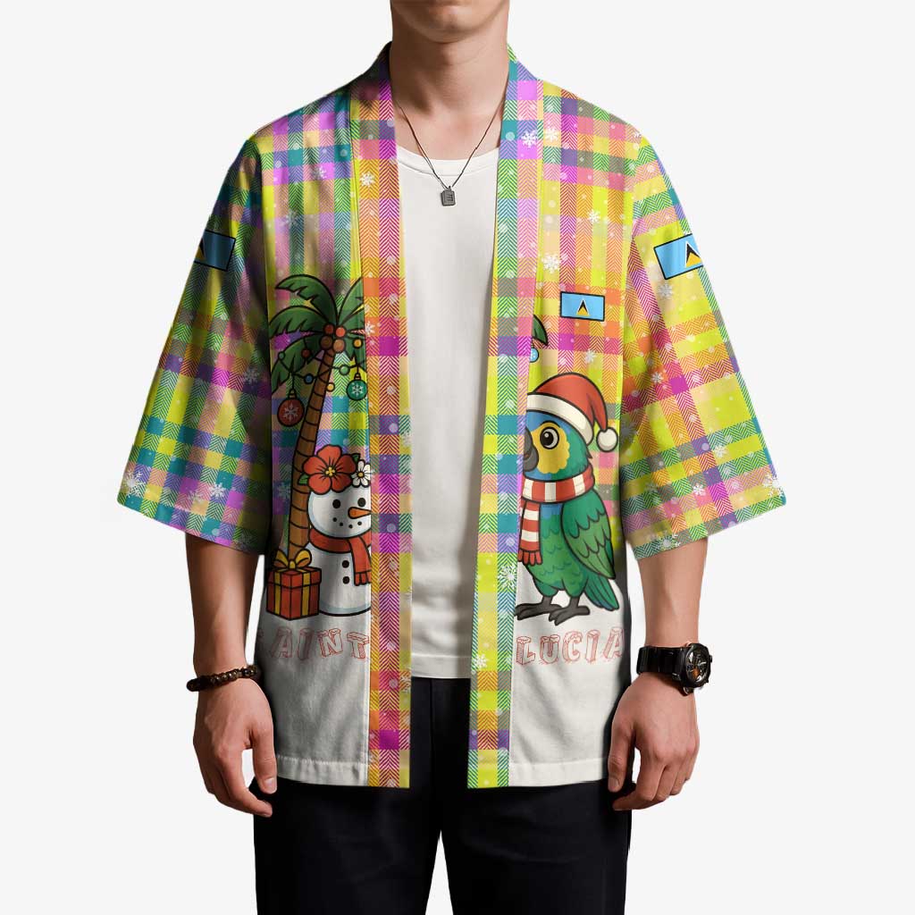 Saint Lucia Christmas Kimono with Parrot Palm Tree Snowman and Plaid Holiday - Wonder Print Shop