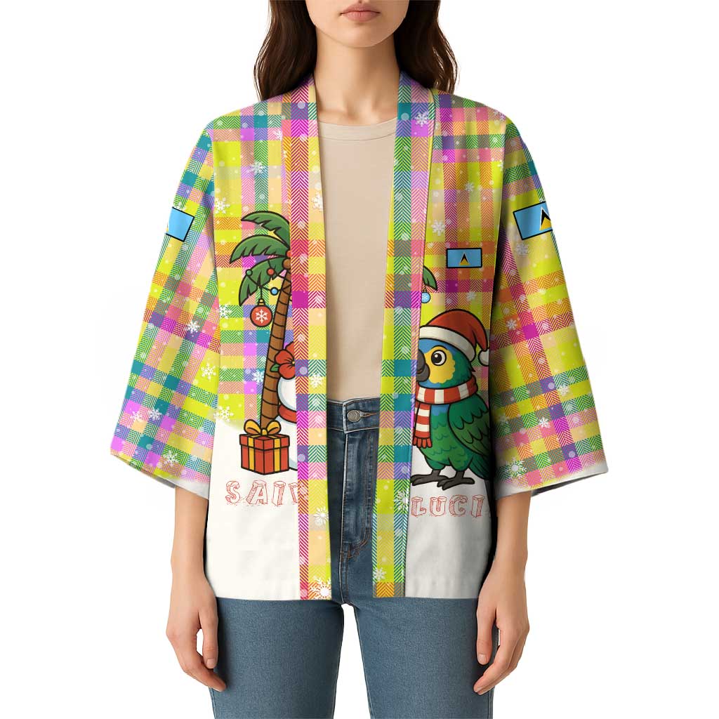 Saint Lucia Christmas Kimono with Parrot Palm Tree Snowman and Plaid Holiday - Wonder Print Shop