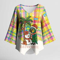 Saint Lucia Christmas Kimono Sleeve Blouse with Parrot Palm Tree Snowman and Plaid Holiday - Wonder Print Shop