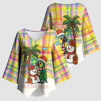 Saint Lucia Christmas Kimono Sleeve Blouse with Parrot Palm Tree Snowman and Plaid Holiday - Wonder Print Shop