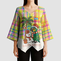 Saint Lucia Christmas Kimono Sleeve Blouse with Parrot Palm Tree Snowman and Plaid Holiday - Wonder Print Shop