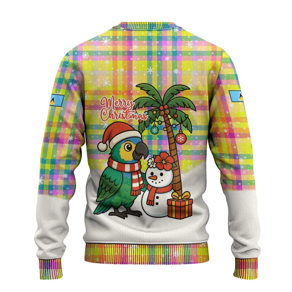 Saint Lucia Christmas Ugly Christmas Sweater with Parrot Palm Tree Snowman and Plaid Holiday - Wonder Print Shop