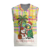 Saint Lucia Christmas Knitted V-Neck Vest with Parrot Palm Tree Snowman and Plaid Holiday - Wonder Print Shop