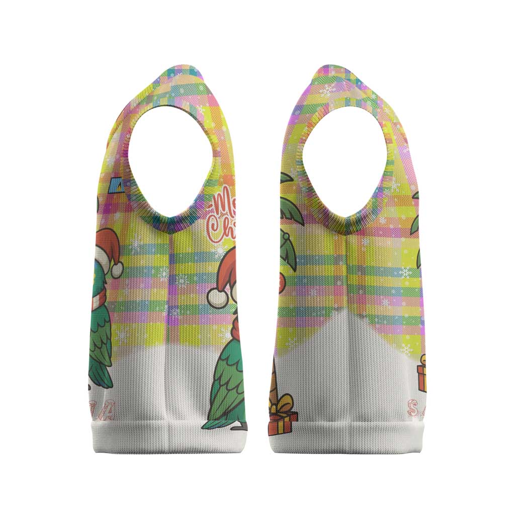 Saint Lucia Christmas Knitted V-Neck Vest with Parrot Palm Tree Snowman and Plaid Holiday - Wonder Print Shop