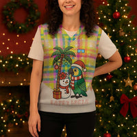 Saint Lucia Christmas Knitted V-Neck Vest with Parrot Palm Tree Snowman and Plaid Holiday - Wonder Print Shop