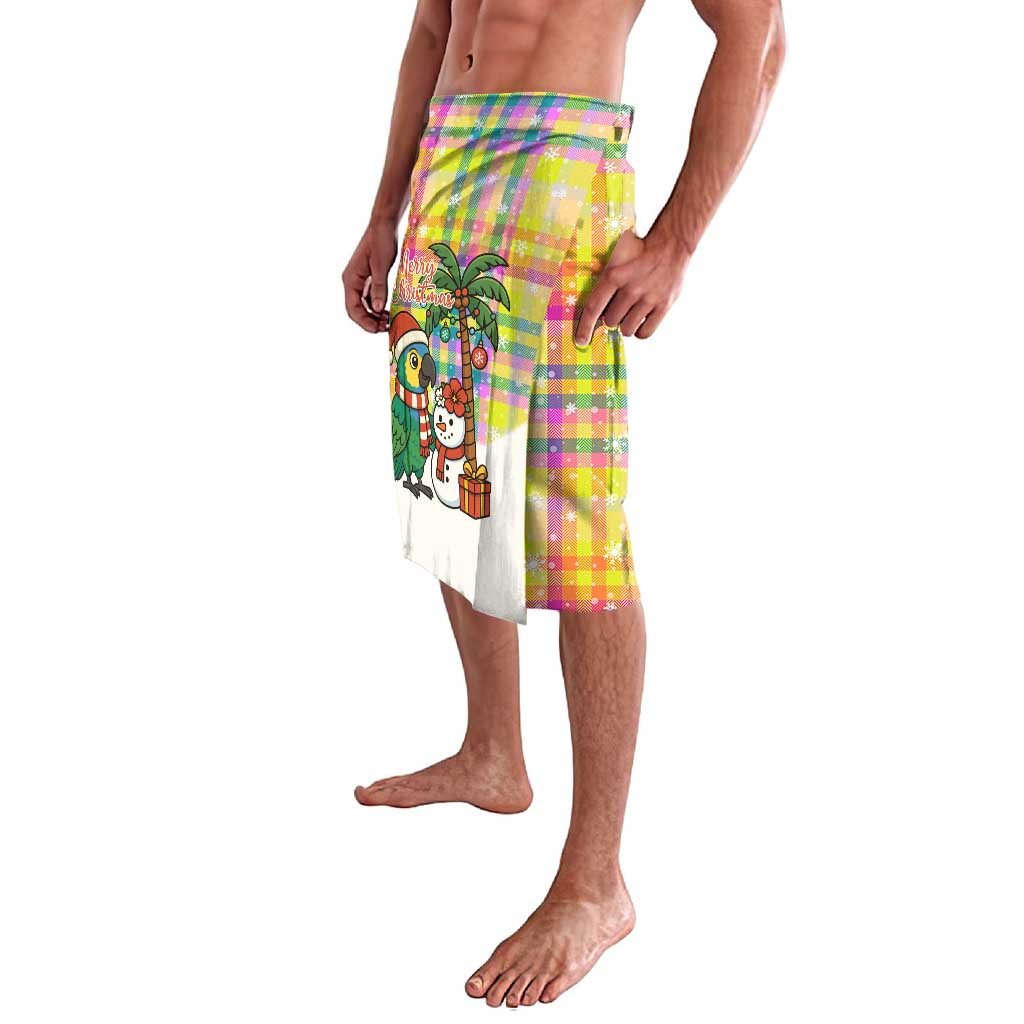 Saint Lucia Christmas Lavalava with Parrot Palm Tree Snowman and Plaid Holiday - Wonder Print Shop