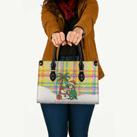 Saint Lucia Christmas Leather Bag with Parrot Palm Tree Snowman and Plaid Holiday - Wonder Print Shop