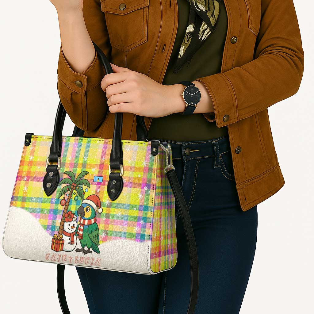 Saint Lucia Christmas Leather Bag with Parrot Palm Tree Snowman and Plaid Holiday - Wonder Print Shop