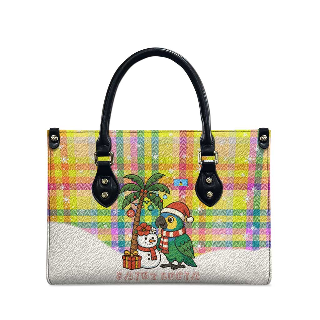 Saint Lucia Christmas Leather Bag with Parrot Palm Tree Snowman and Plaid Holiday - Wonder Print Shop