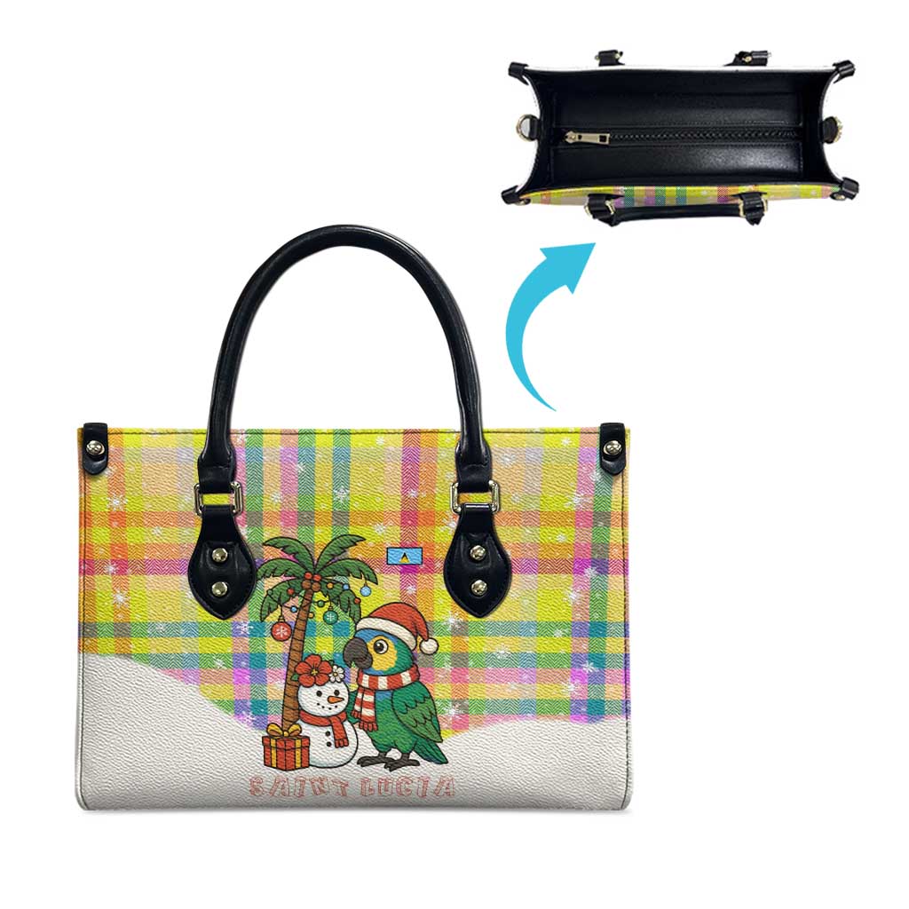 Saint Lucia Christmas Leather Bag with Parrot Palm Tree Snowman and Plaid Holiday - Wonder Print Shop