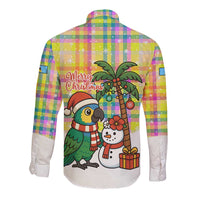 Saint Lucia Christmas Long Sleeve Button Shirt with Parrot Palm Tree Snowman and Plaid Holiday - Wonder Print Shop