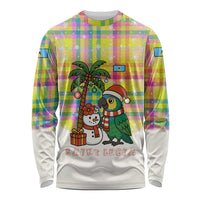 Saint Lucia Christmas Long Sleeve Shirt with Parrot Palm Tree Snowman and Plaid Holiday - Wonder Print Shop