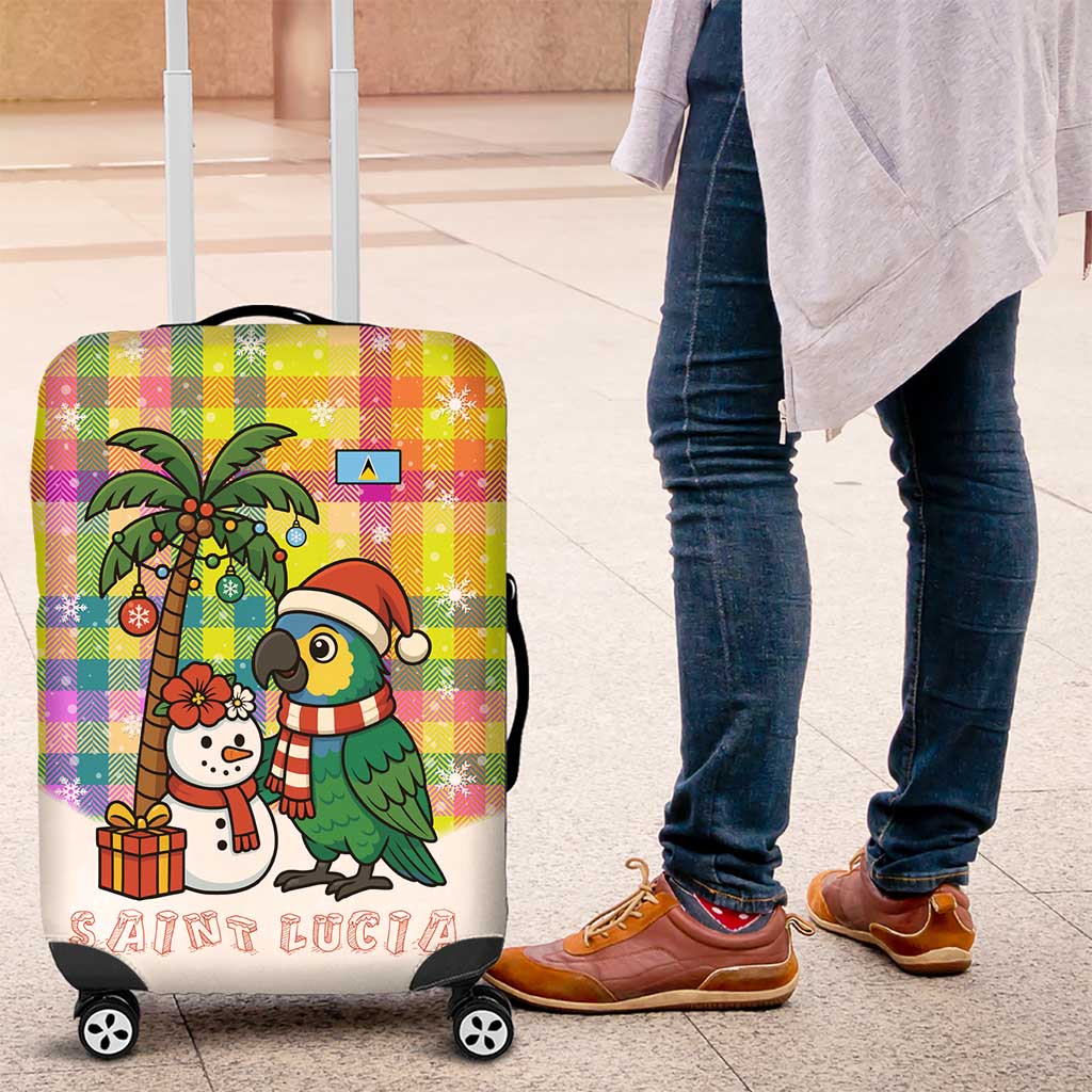Saint Lucia Christmas Luggage Cover with Parrot Palm Tree Snowman and Plaid Holiday - Wonder Print Shop