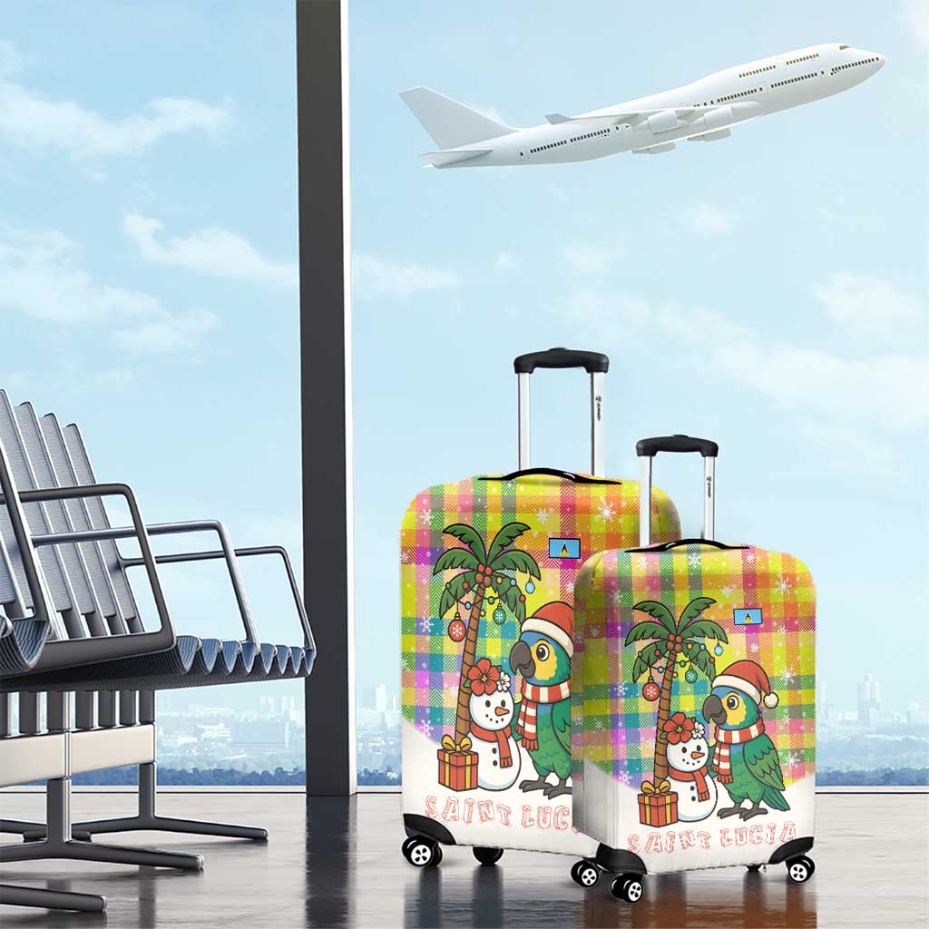 Saint Lucia Christmas Luggage Cover with Parrot Palm Tree Snowman and Plaid Holiday - Wonder Print Shop
