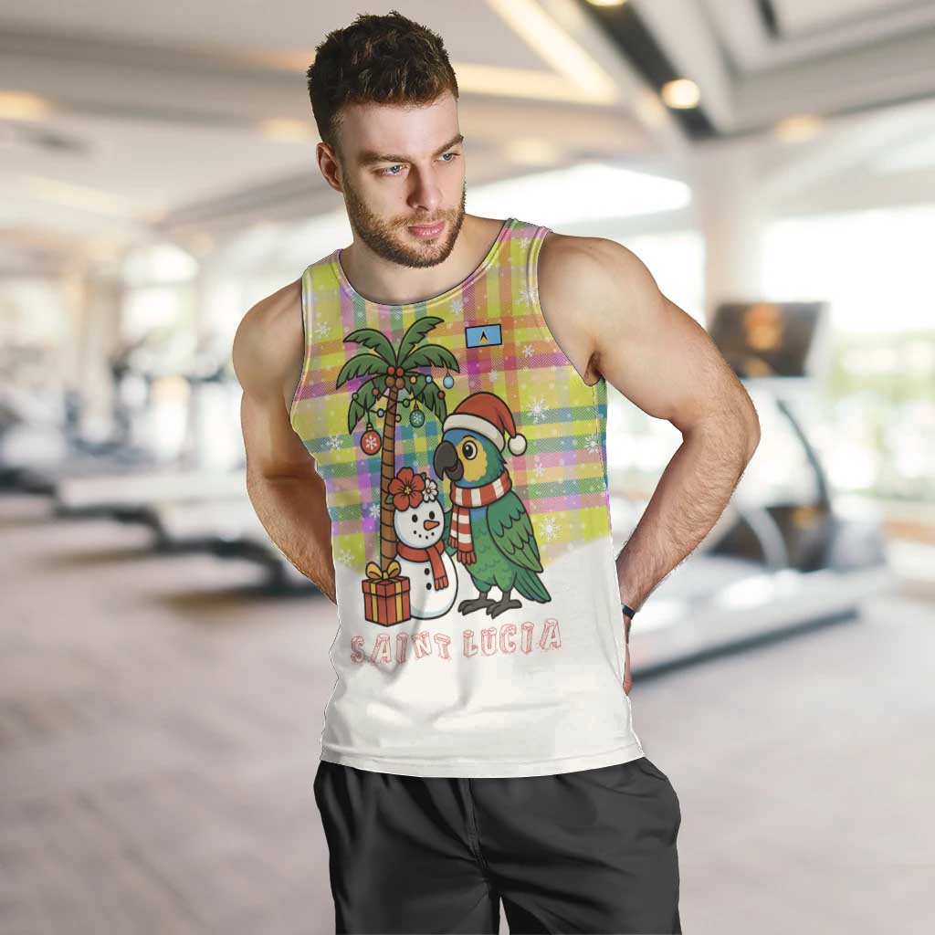 Saint Lucia Christmas Men Tank Top with Parrot Palm Tree Snowman and Plaid Holiday - Wonder Print Shop