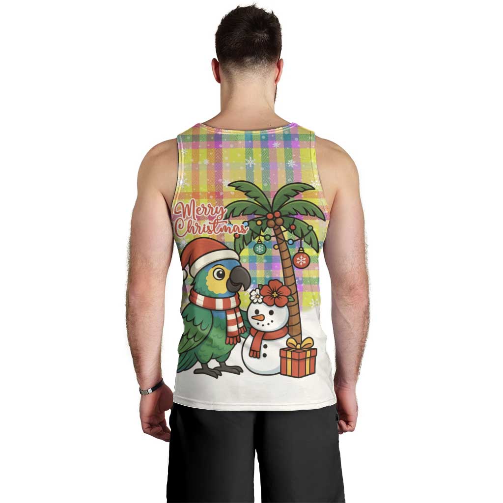 Saint Lucia Christmas Men Tank Top with Parrot Palm Tree Snowman and Plaid Holiday - Wonder Print Shop