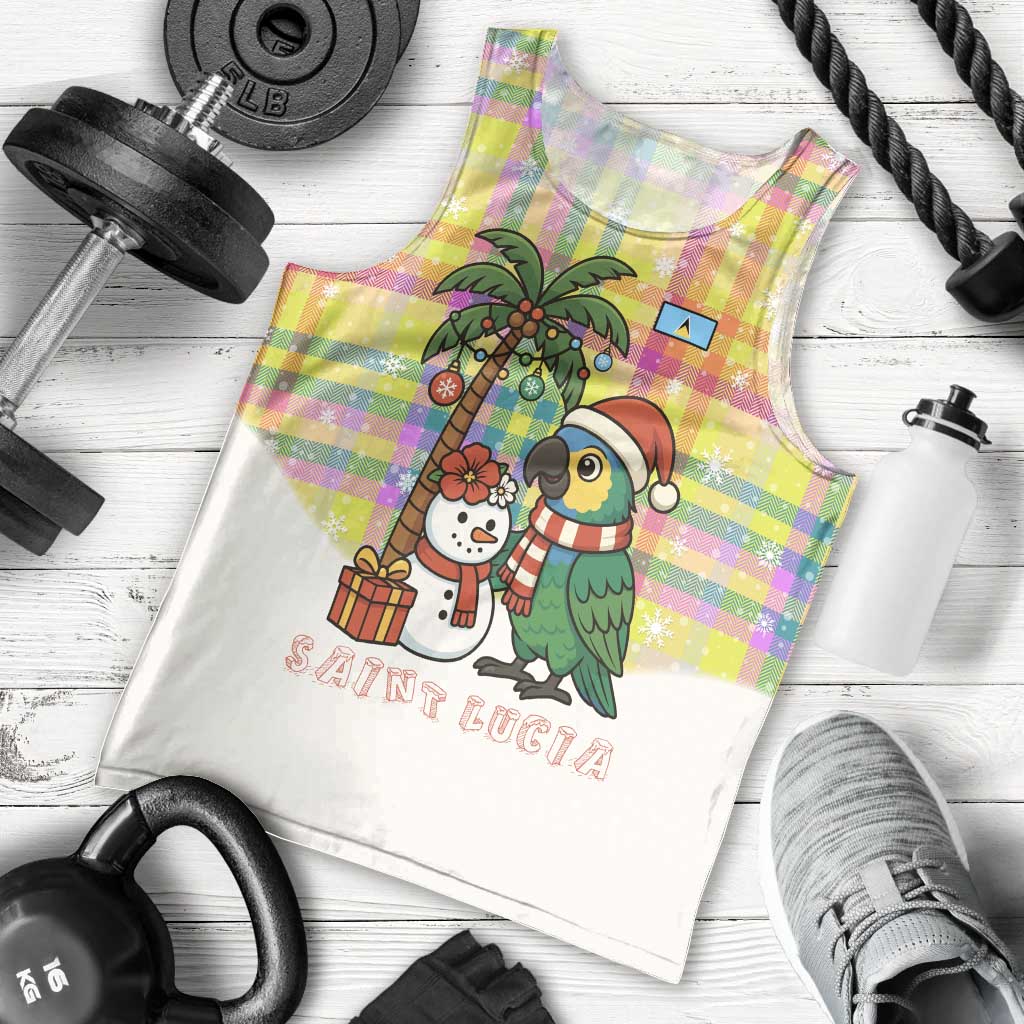Saint Lucia Christmas Men Tank Top with Parrot Palm Tree Snowman and Plaid Holiday - Wonder Print Shop