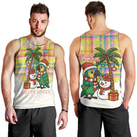 Saint Lucia Christmas Men Tank Top with Parrot Palm Tree Snowman and Plaid Holiday - Wonder Print Shop