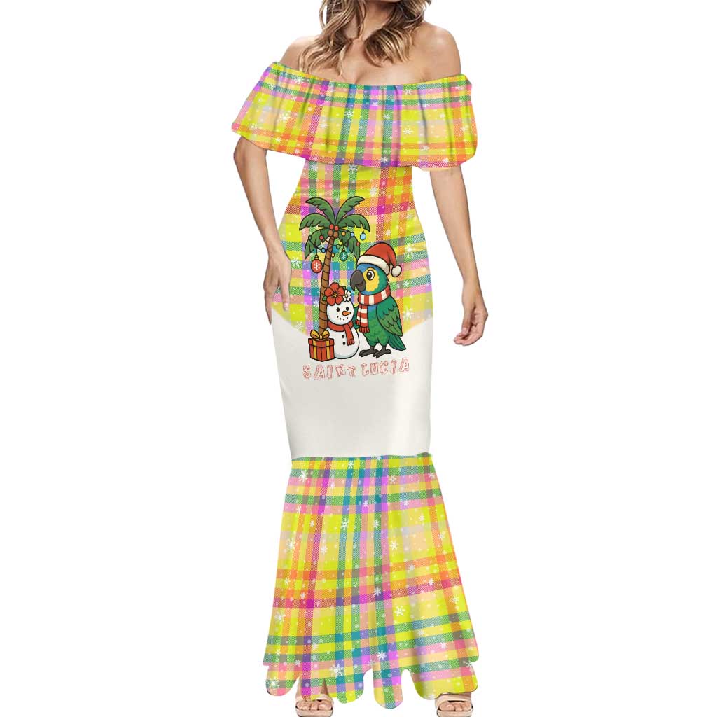 Saint Lucia Christmas Mermaid Dress with Parrot Palm Tree Snowman and Plaid Holiday - Wonder Print Shop