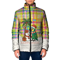 Saint Lucia Christmas Padded Jacket with Parrot Palm Tree Snowman and Plaid Holiday - Wonder Print Shop
