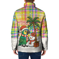 Saint Lucia Christmas Padded Jacket with Parrot Palm Tree Snowman and Plaid Holiday - Wonder Print Shop