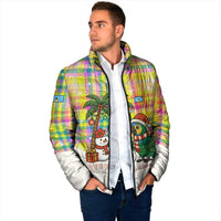 Saint Lucia Christmas Padded Jacket with Parrot Palm Tree Snowman and Plaid Holiday - Wonder Print Shop