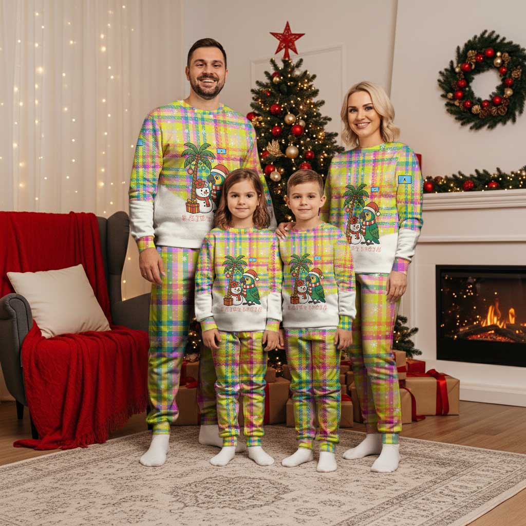 Saint Lucia Christmas Pajama Set with Parrot Palm Tree Snowman and Plaid Holiday - Wonder Print Shop