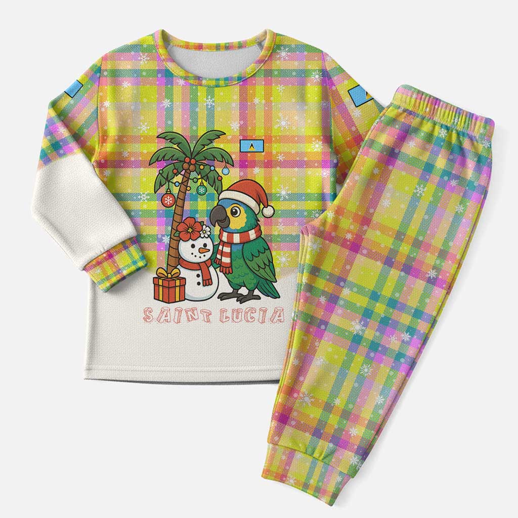 Saint Lucia Christmas Pajama Set with Parrot Palm Tree Snowman and Plaid Holiday - Wonder Print Shop