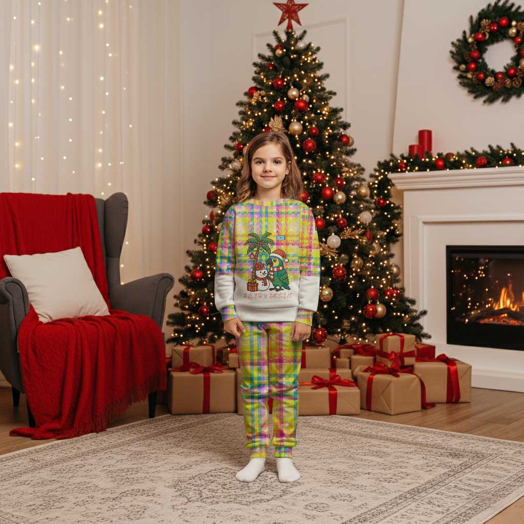 Saint Lucia Christmas Pajama Set with Parrot Palm Tree Snowman and Plaid Holiday - Wonder Print Shop