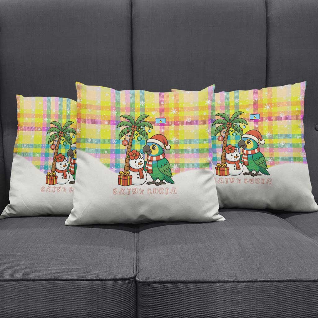 Saint Lucia Christmas Pillow Cover with Parrot Palm Tree Snowman and Plaid Holiday - Wonder Print Shop