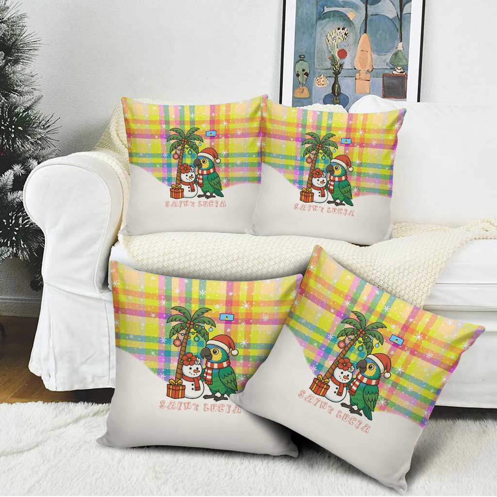 Saint Lucia Christmas Pillow Cover with Parrot Palm Tree Snowman and Plaid Holiday - Wonder Print Shop