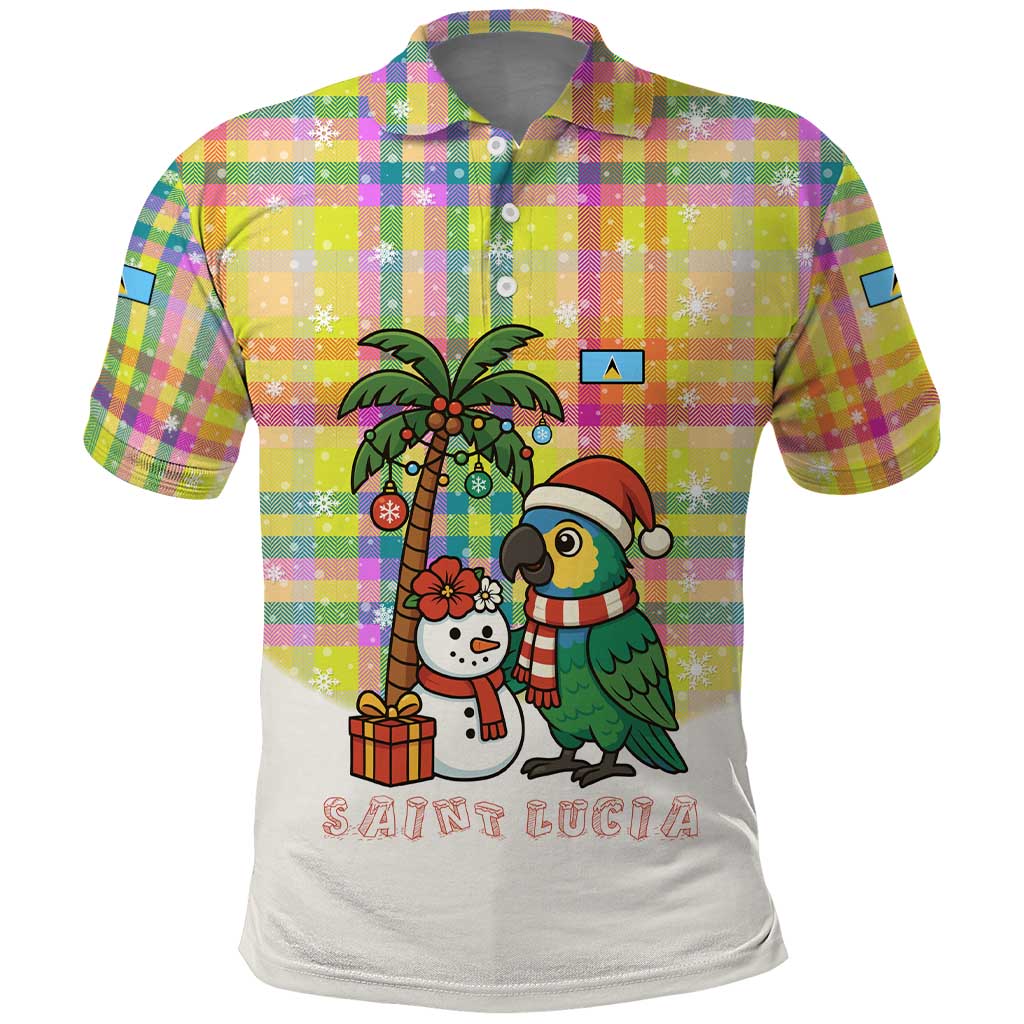 Saint Lucia Christmas Polo Shirt with Parrot Palm Tree Snowman and Plaid Holiday - Wonder Print Shop