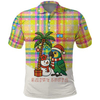 Saint Lucia Christmas Polo Shirt with Parrot Palm Tree Snowman and Plaid Holiday - Wonder Print Shop