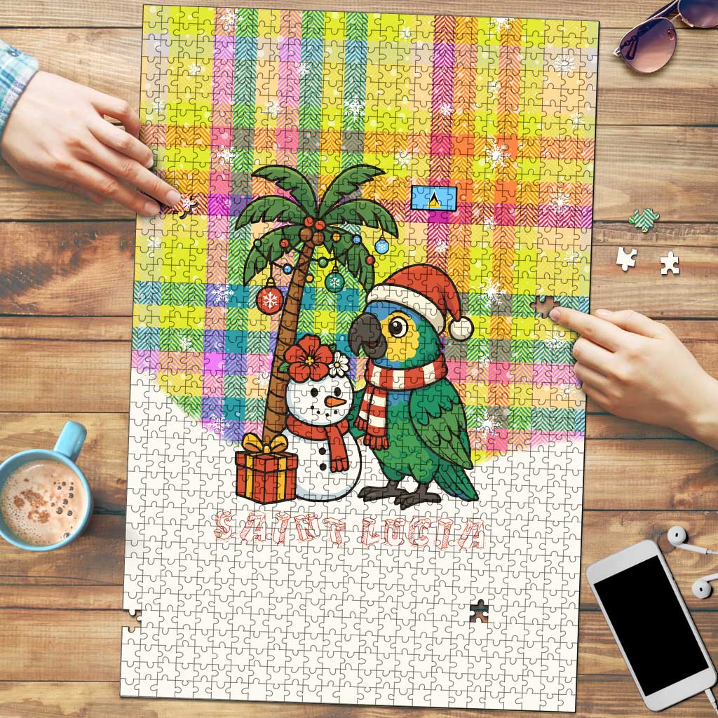 Saint Lucia Christmas Puzzle with Parrot Palm Tree Snowman and Plaid Holiday - Wonder Print Shop