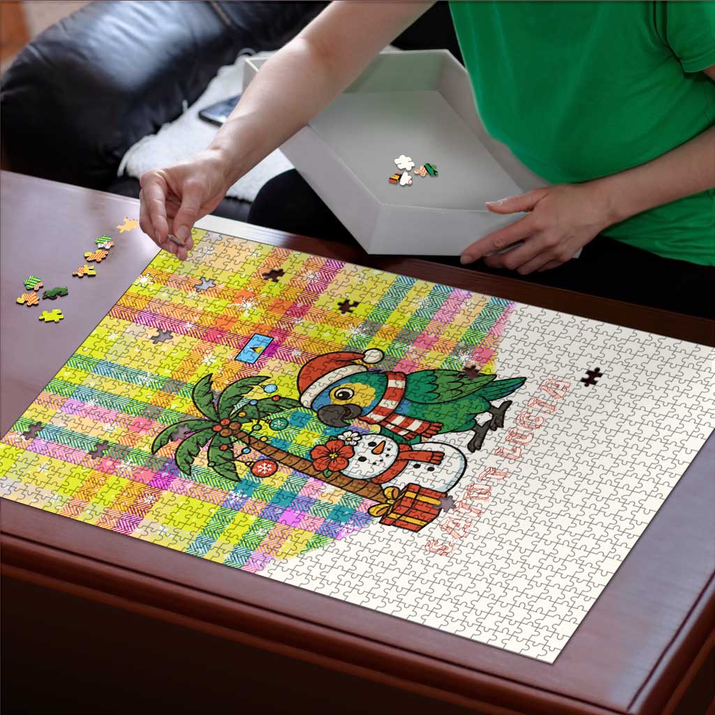 Saint Lucia Christmas Puzzle with Parrot Palm Tree Snowman and Plaid Holiday - Wonder Print Shop